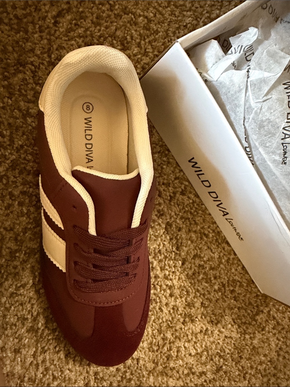 Wild Diva Burgundy and Cream Retro Lace-Up Sneakers